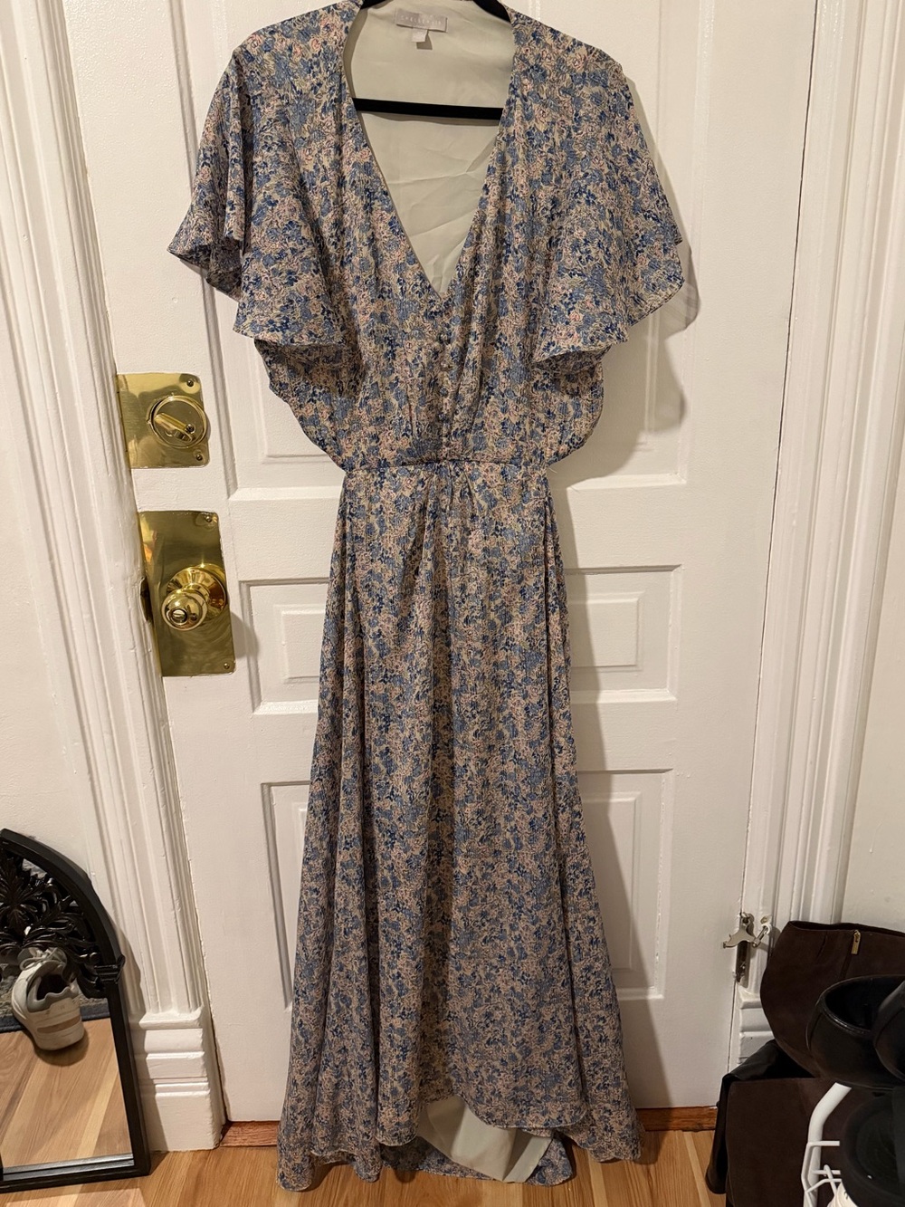 Chelsea28 V-Neck, Short Sleeve, Open Back Floral Maxi Dress
